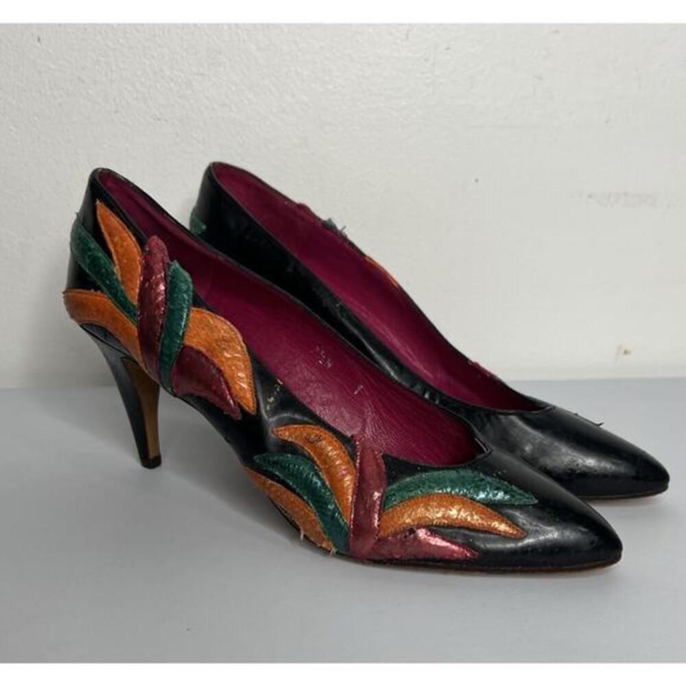 Glacee Made in Spain Heel Multicolor Pumps Abstract Leaf Women’s Size 7.5N